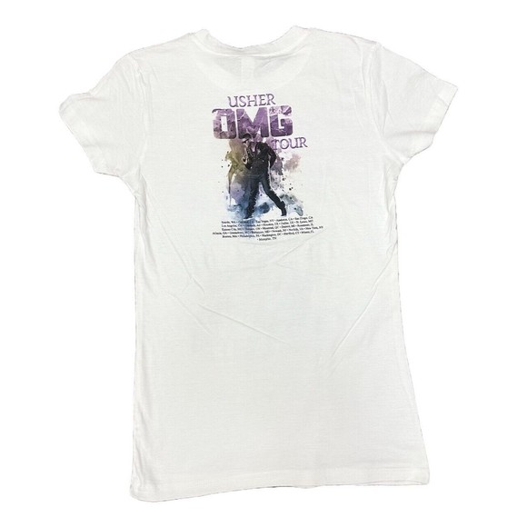 Usher OMG 2010 Tour Shirt Front/Back Graphic White Woman Small New - Picture 2 of 9